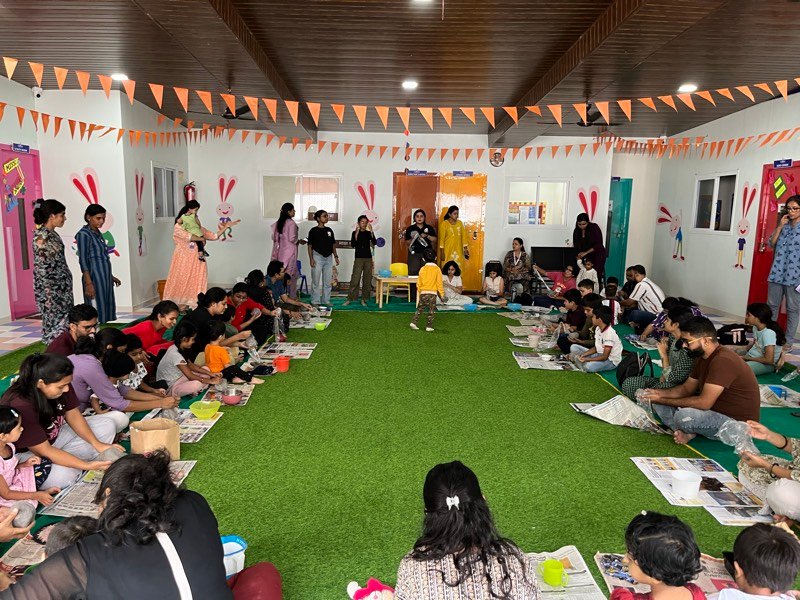 Participants crafting together at a Kalashala art workshop in Pune
